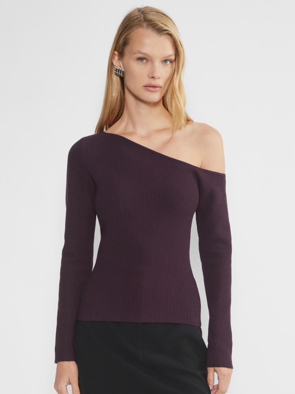 Babaton Aritzia Zone Tight Knit One-Shoulder Long Sleeve Sweater Purple Size M